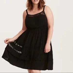 Black challis and lace insert skater dress
